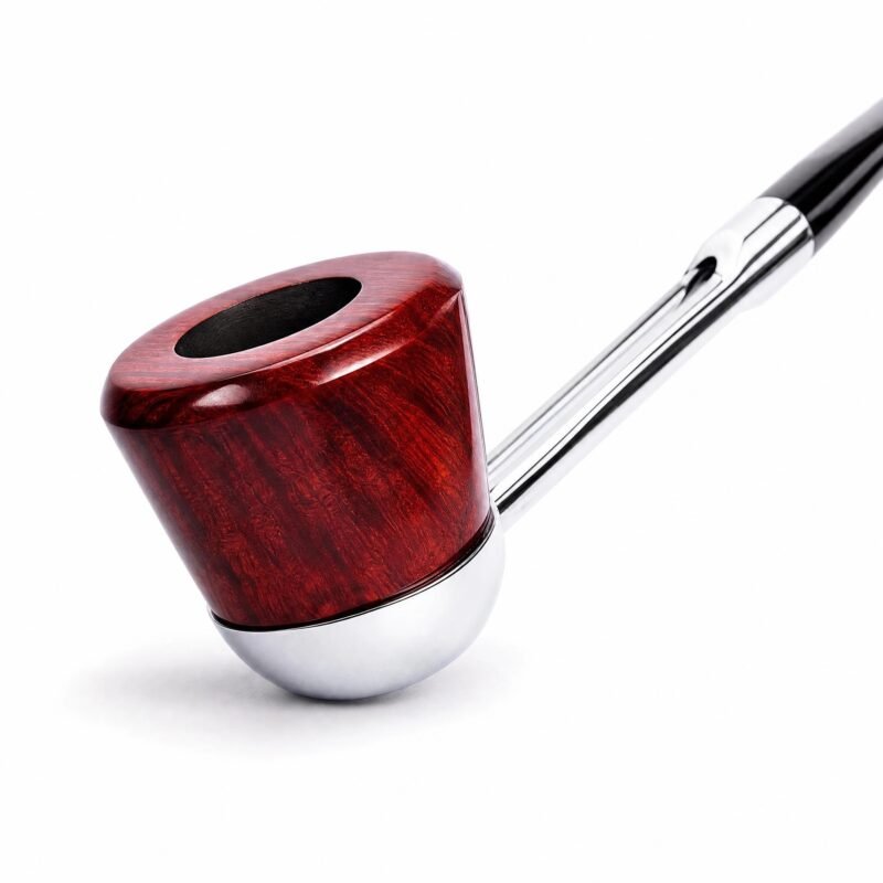 Classic Redwood Tobacco Pipe with Polished Metal Shank and Acrylic Mouthpiece