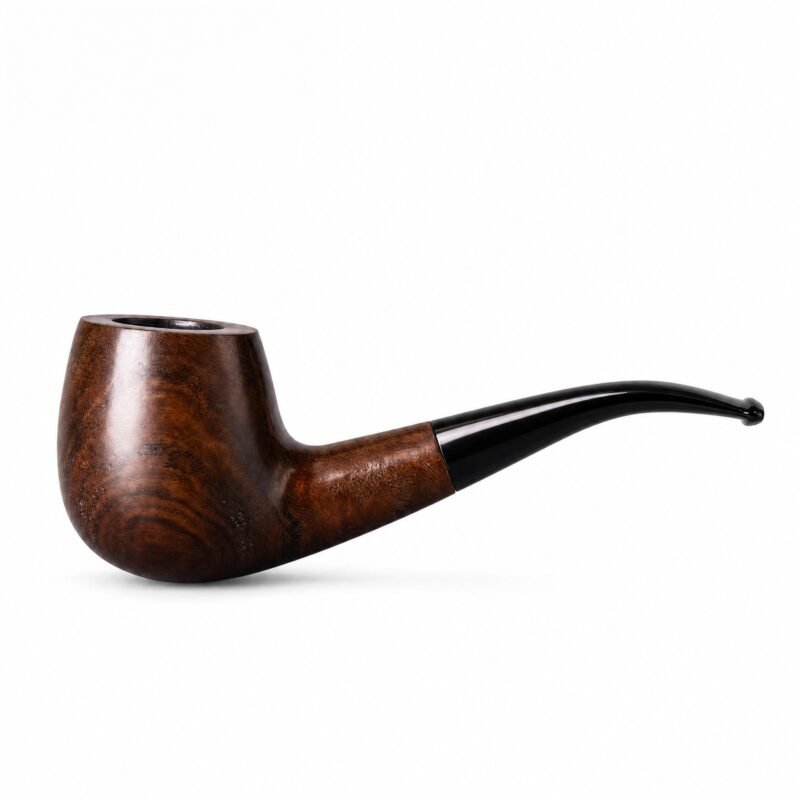 Handcrafted Ebony Wood Tobacco Pipe - 20mm Chamber, Curved Stem, 141mm Overall