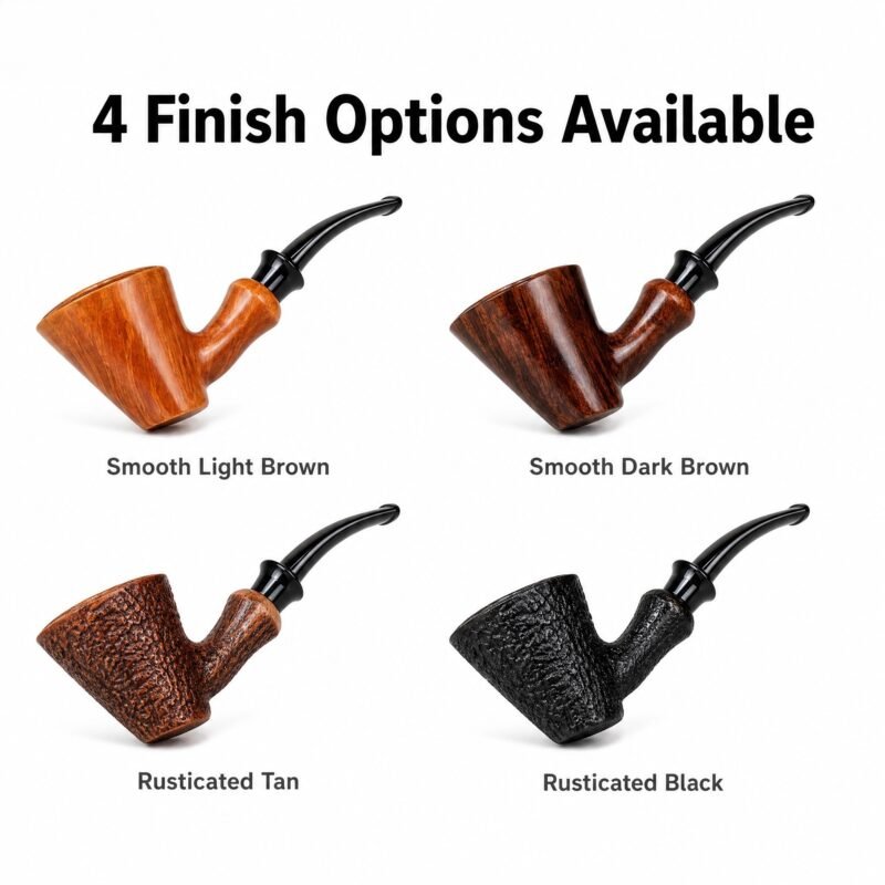 shmovew Handcrafted Briar Tobacco Pipe - Smooth / Rusticated, 4 Colors, Acrylic Bent Stem