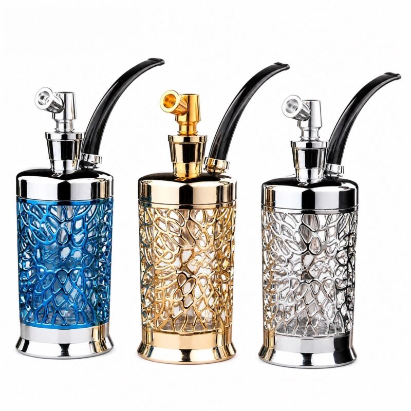Luxury Water Pipe Bong - Hollow-Carved Metal, Dual-Use for Tobacco & Herbs, Portable