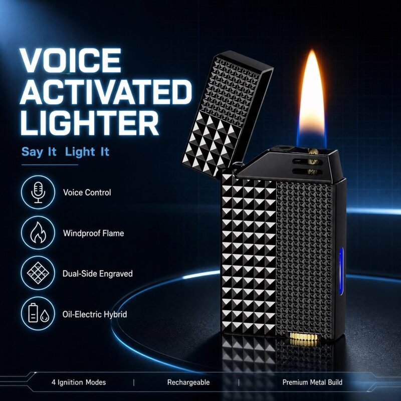 Voice-Activated Electric Lighter - Windproof, Oil-Electric Hybrid, 4 Ignition Modes