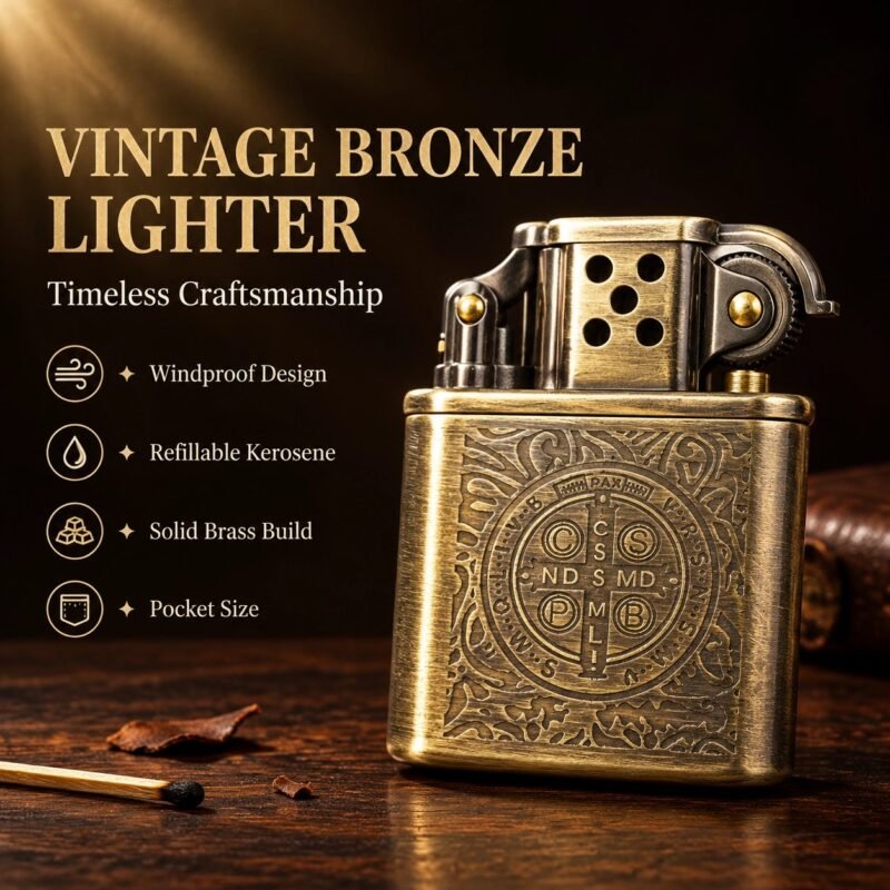 Vintage Bronze Engraved Kerosene Lighter - Carved Design, Windproof, Refillable