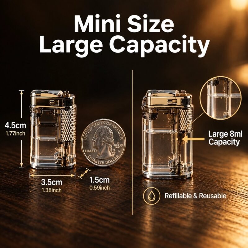 Mini Transparent Kerosene Lighter - Visible Fuel Level, Windproof, Keychain Design