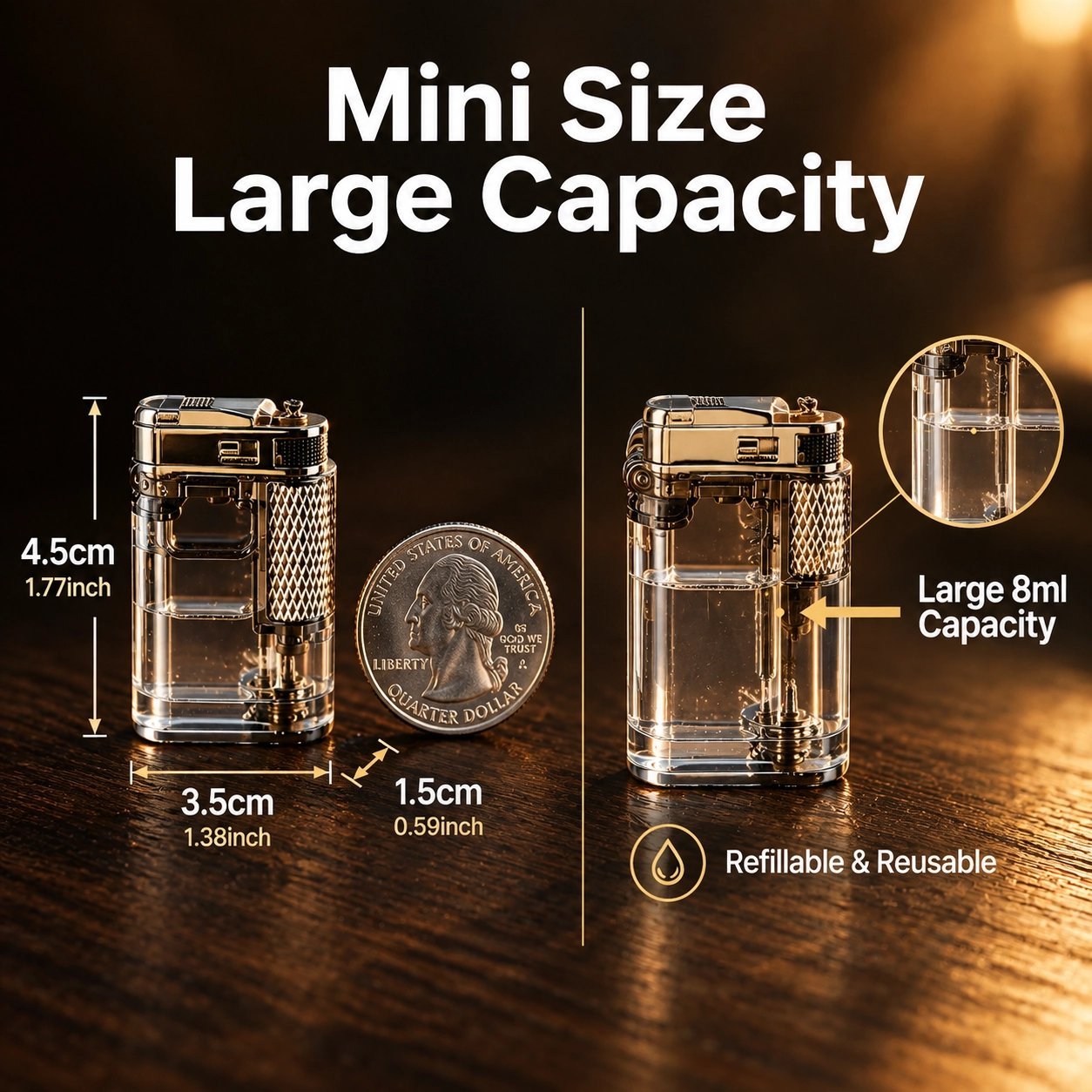 Mini Transparent Kerosene Lighter - Visible Fuel Level, Windproof, Keychain Design