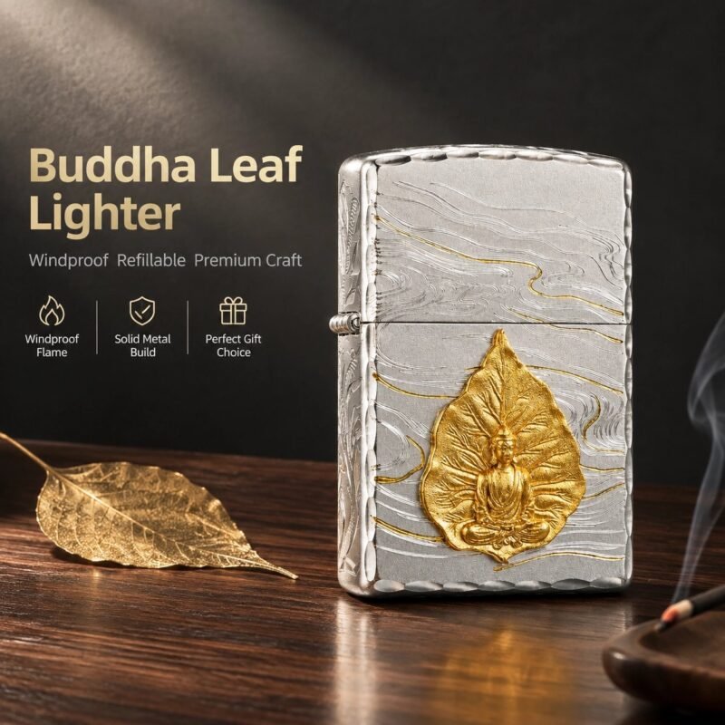 Buddha Leaf Lighter - 3D Relief Craftsmanship, Windproof, Refillable Metal