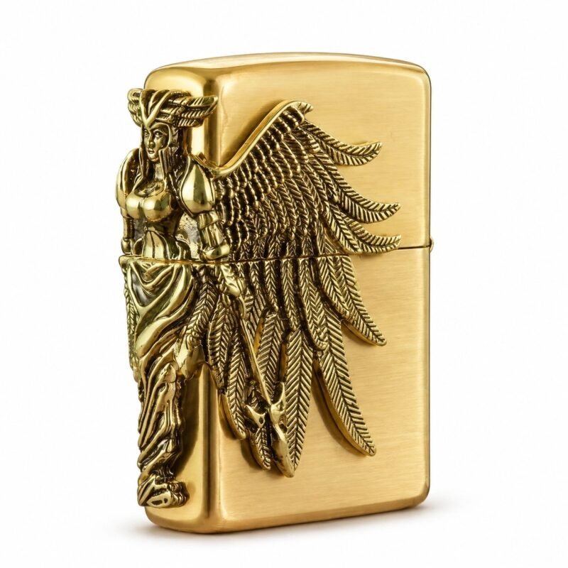 Vintage Golden Angel Wing Kerosene Lighter - 3D Embossed, Windproof, Zinc Alloy