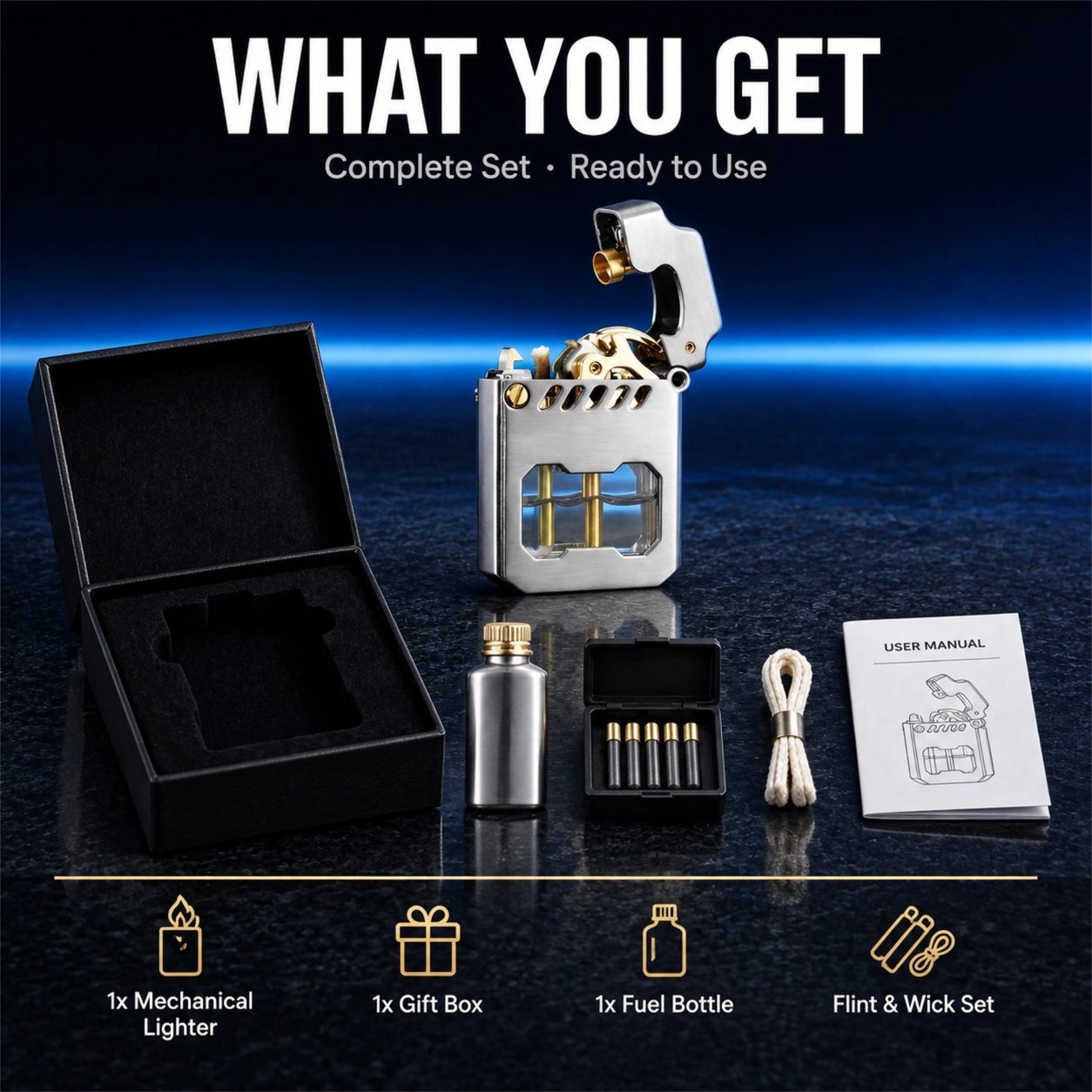Mechanical Gear Kerosene Lighter - Visible Fuel Tank, Stainless Steel, Windproof - Image 2