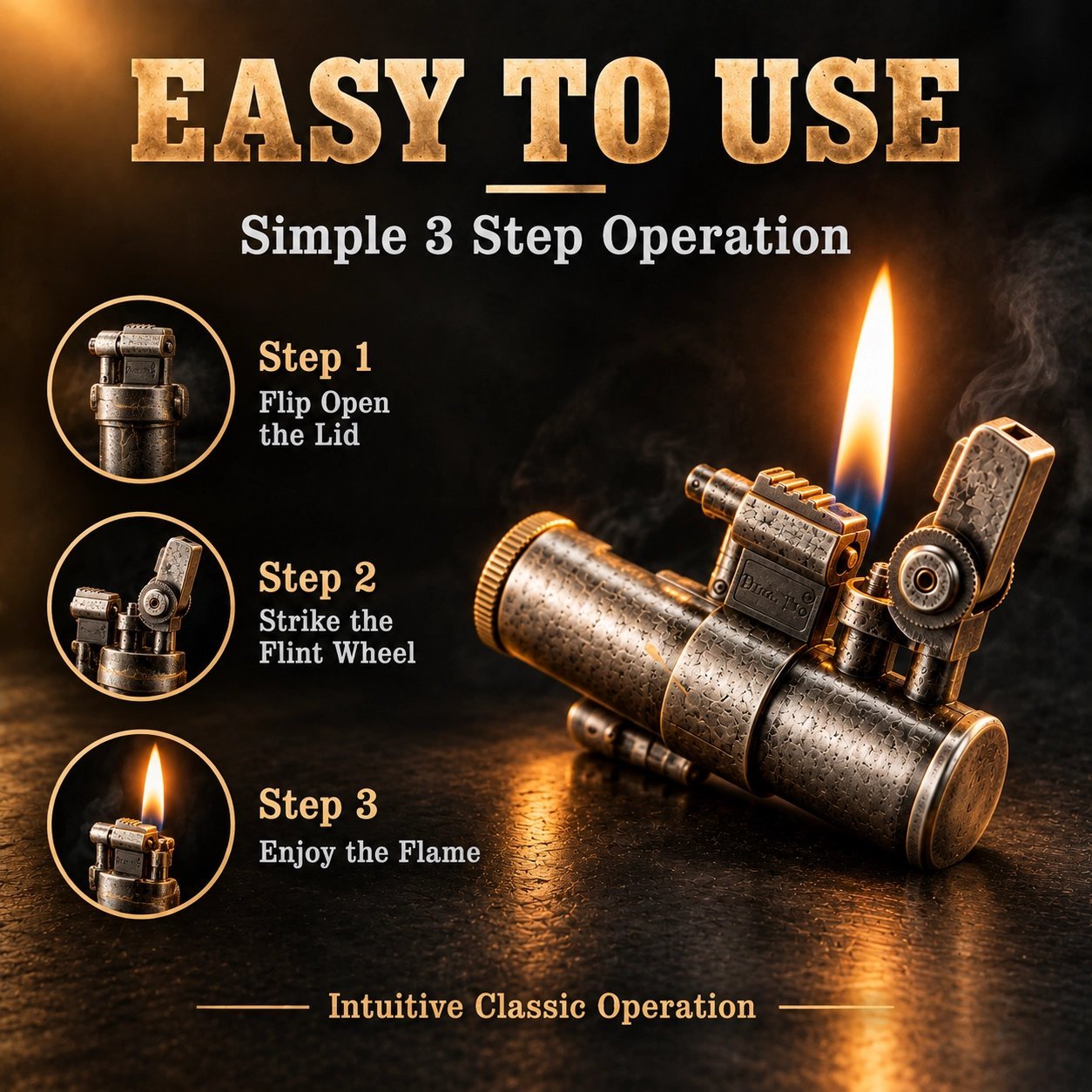 Vintage Mechanical Kerosene Lighter - Retro Industrial Design, Windproof, Refillable - Image 2