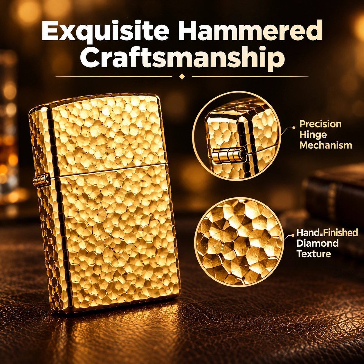 Hammered Texture Metal Lighter - Windproof, Refillable, Gold & Silver Options - Image 4