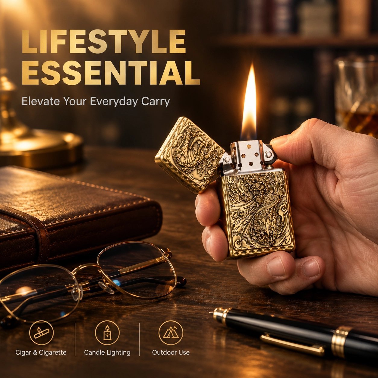 Vintage Chinese Pixiu Engraved Brass Lighter - 3D Relief Carving, Windproof, Refillable - Image 5