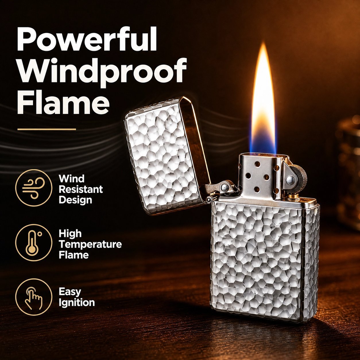 Hammered Texture Metal Lighter - Windproof, Refillable, Gold & Silver Options - Image 5